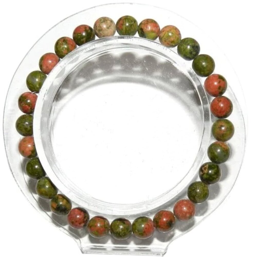New Boxed Unakite 6mm Round 28-Bead Gemstone Elastic Stretch Bracelet 6.6" BR288